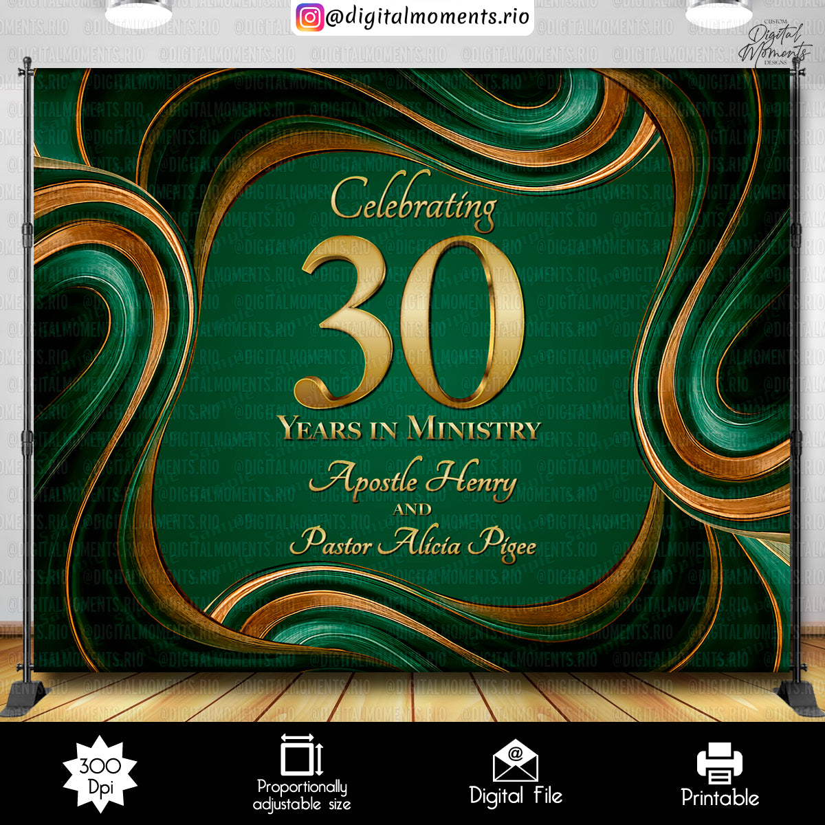 Green and Gold 10x8 Birthday Custom Backdrop, Custom Digital File | Digital Download for Events