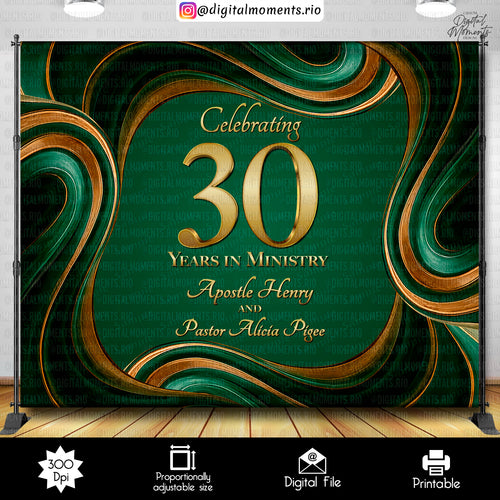 Green and Gold 10x8 Birthday Custom Backdrop, Custom Digital File | Digital Download for Events