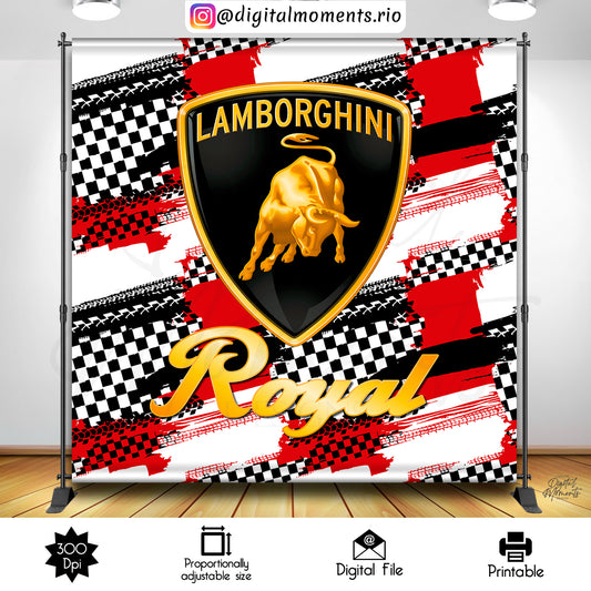 Lamborghini Birthday 8x8 Custom Backdrop Design, Digital file only