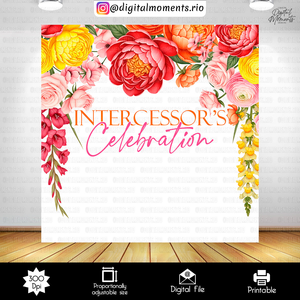 Floral Celebration 3_75x7_5, orange, events, custom, floral, 8x8, backdrop
