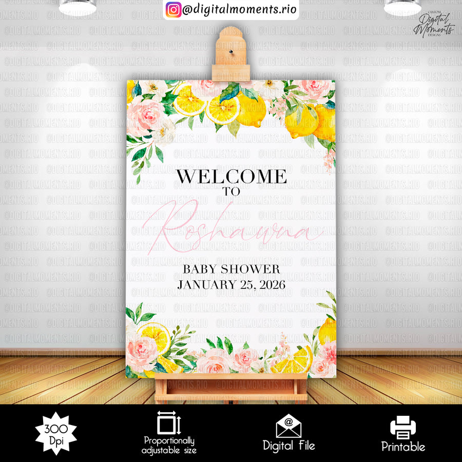 Floral Lemon 24x36 Baby Shower Welcome Sign Custom Design, Digital file only | Custom Digital Download for Kids Party or Event