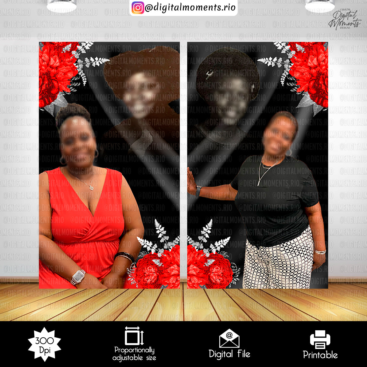 Red Roses Birthday Panel Custom Designs, Custom Digital File | Digital Download for Events