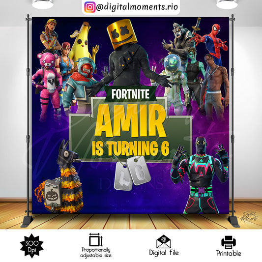 Diseño de fondo personalizado Fortnite 8x8, solo archivo digital