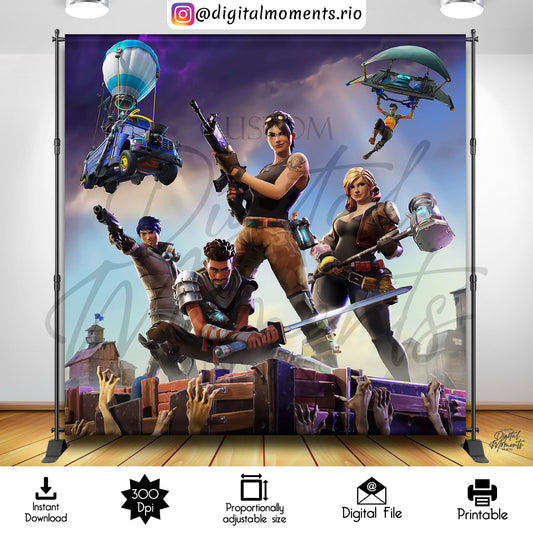 Diseño de telón de fondo digital Fortnite 8x8, descarga instantánea