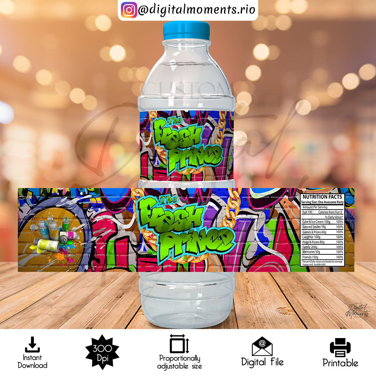 Fresh Prince 8,35x2,08 Digital Water Label Design, Instant Download