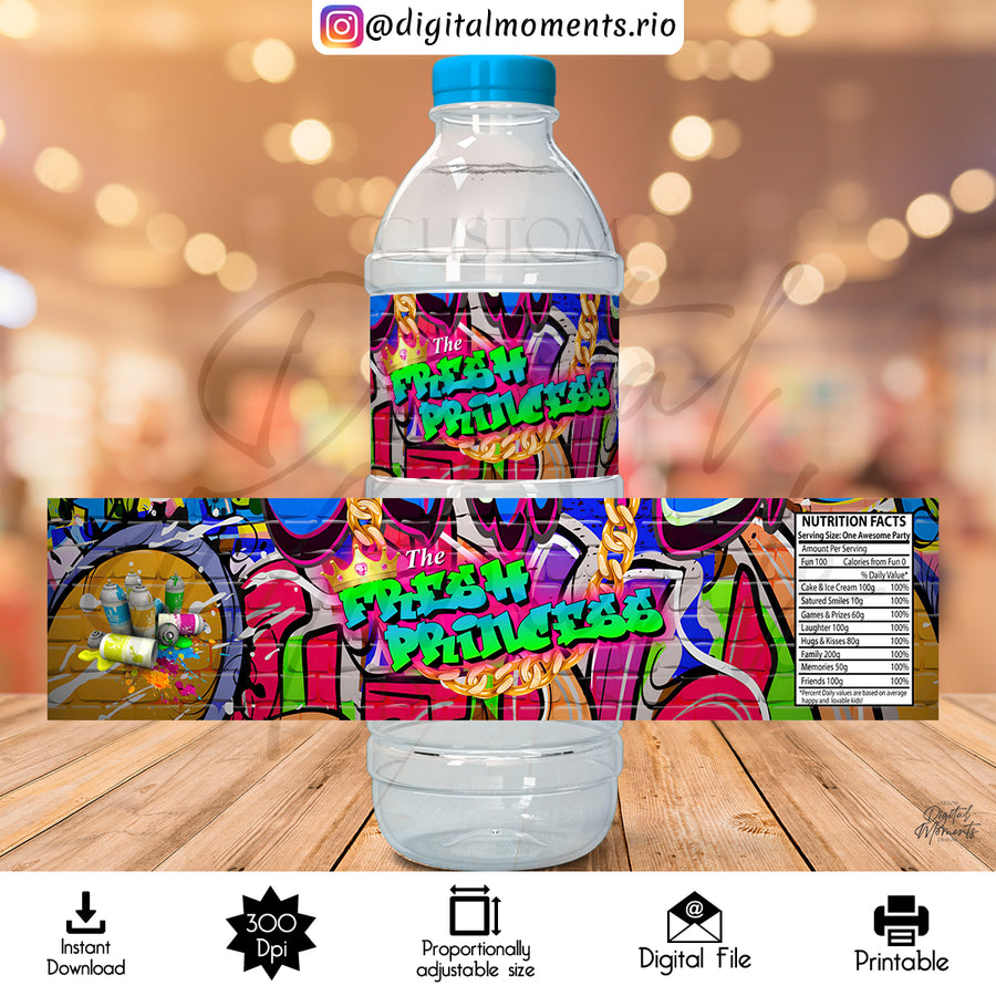 Fresh Princess 8,35x2,08 Digital Water Label Design, Instant Download | Custom Digital Download for Kids Party or Event