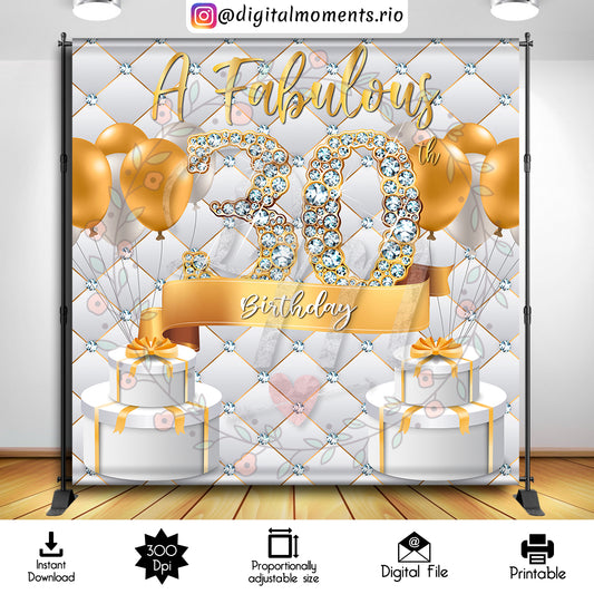 A Fabulous 30th 8x8 Digital Backdrop Design, Instant Download