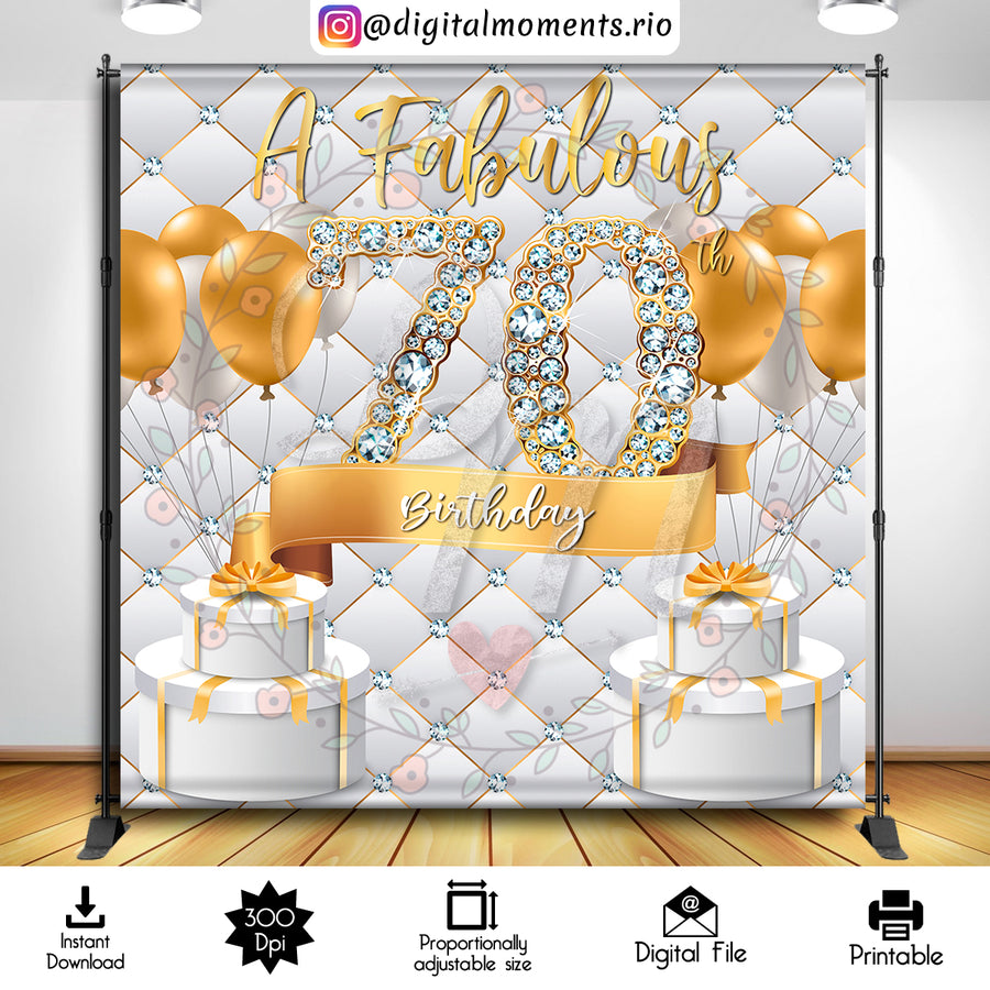A Fabulous 70th 8x8 Digital Backdrop Design, Instant Download | Custom Digital Download for Kids Party or Event