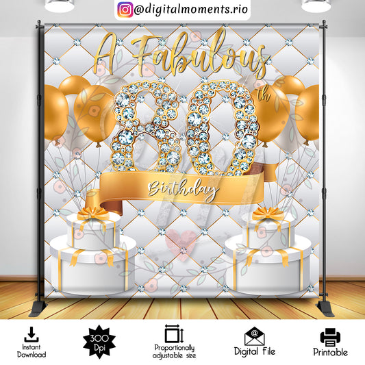 A Fabulous 80th 8x8 Digital Backdrop Design, Instant Download