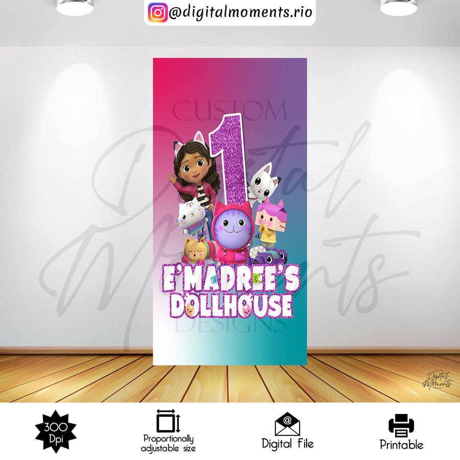 Gabby's Dollhouse 5x8 Panel Custom Design, Digital file only | Custom Digital Download for Kids Party or Event