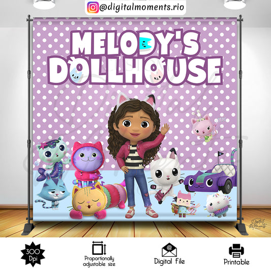 Telón de fondo personalizado Gabby's Dollhouse 8x8, solo archivo digital