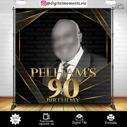Black and Gold Birthday 8x8 Custom Backdrop with picture, Custom Digital File | Digital Download for Events for Events