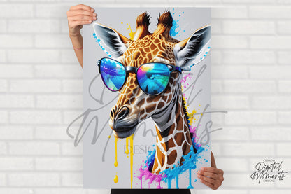 Jirafa con gafas de sol Cartel, Splash Art, Arte de pared - DESCARGA INSTANTE