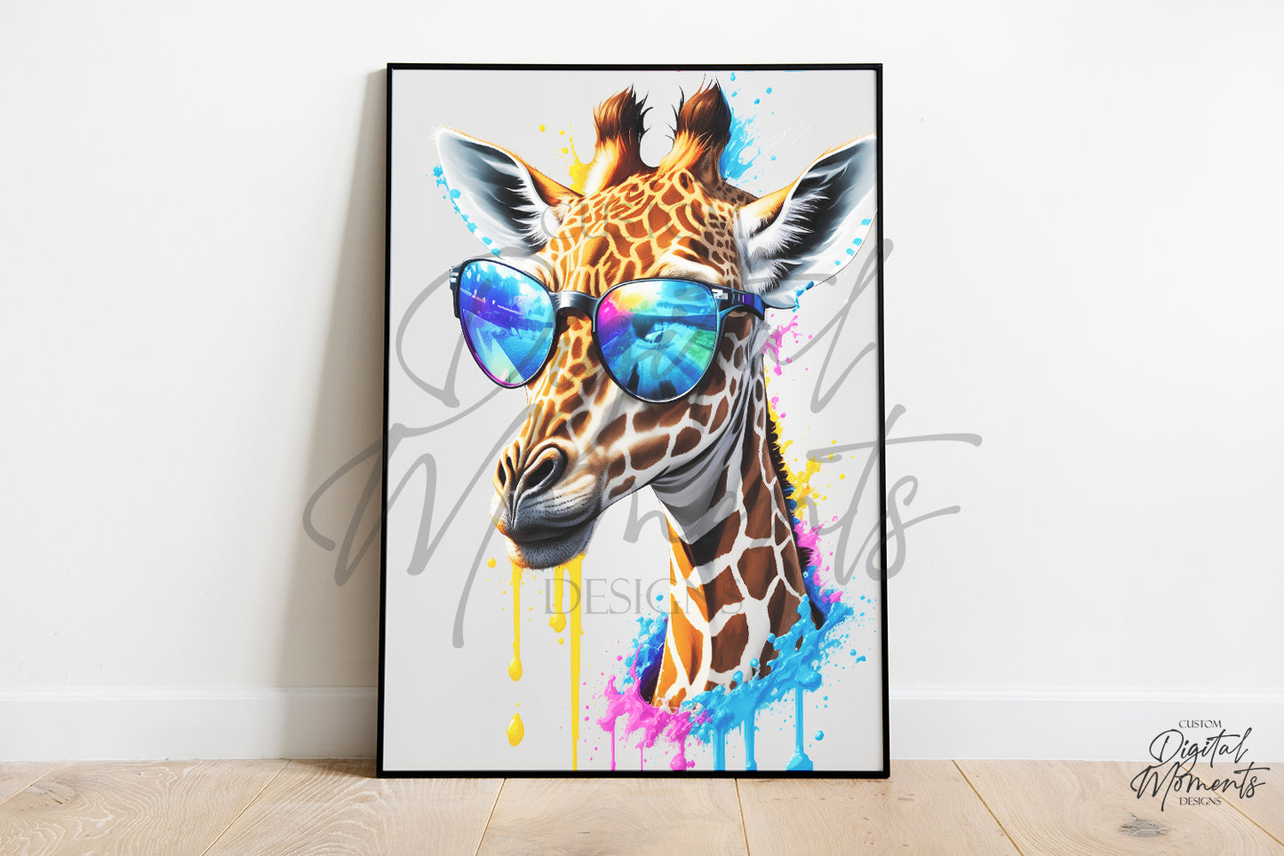 Jirafa con gafas de sol Cartel, Splash Art, Arte de pared - DESCARGA INSTANTE