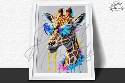 Jirafa con gafas de sol Cartel, Splash Art, Arte de pared - DESCARGA INSTANTE