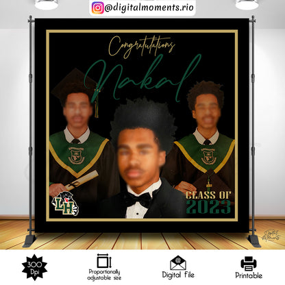 Fondo personalizado de graduación 8x8 con 3 imágenes, SOLO ARCHIVO DIGITAL