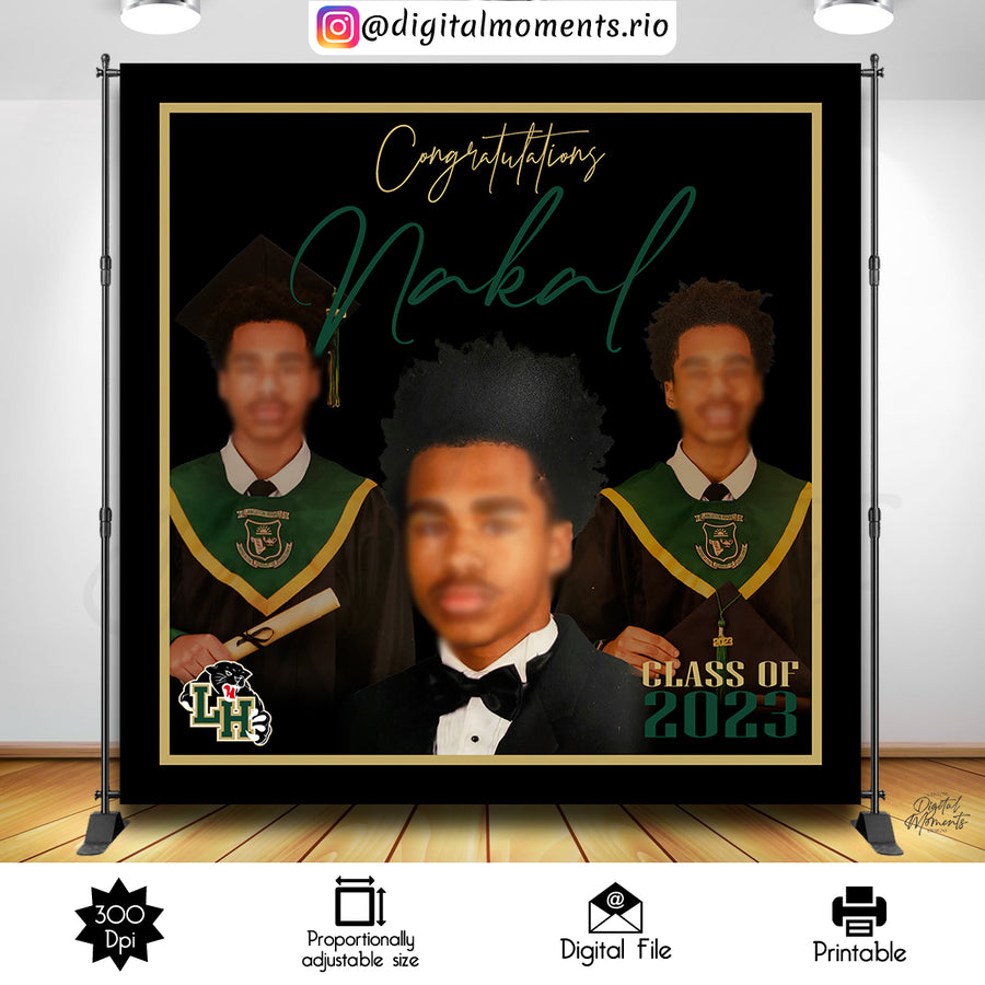 Graduation 8x8 Custom Backdrop with 3 pictures, DIGITAL FILE ONLY | Custom Digital Download for Kids Party or Event