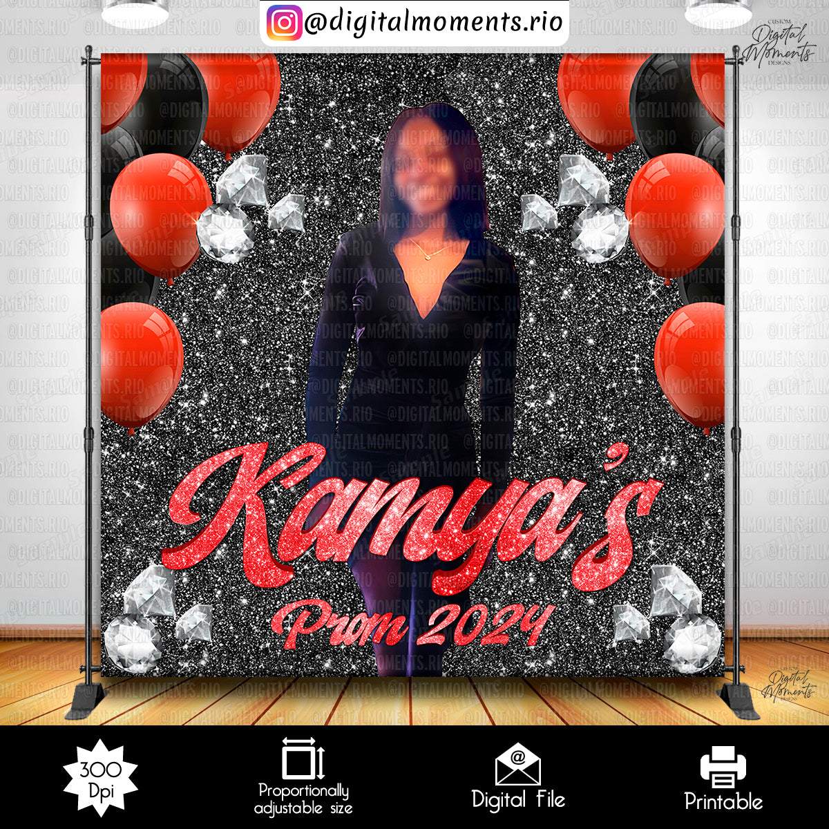 Graduation Black Glitter Kamya 8x8, events, custom, graduation, 8x8, backdrop, design