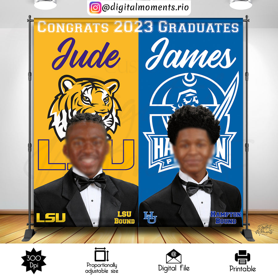 Graduation 8x8 Custom Backdrop with 2 pictures, DIGITAL FILE ONLY | Custom Digital Download for Kids Party or Event