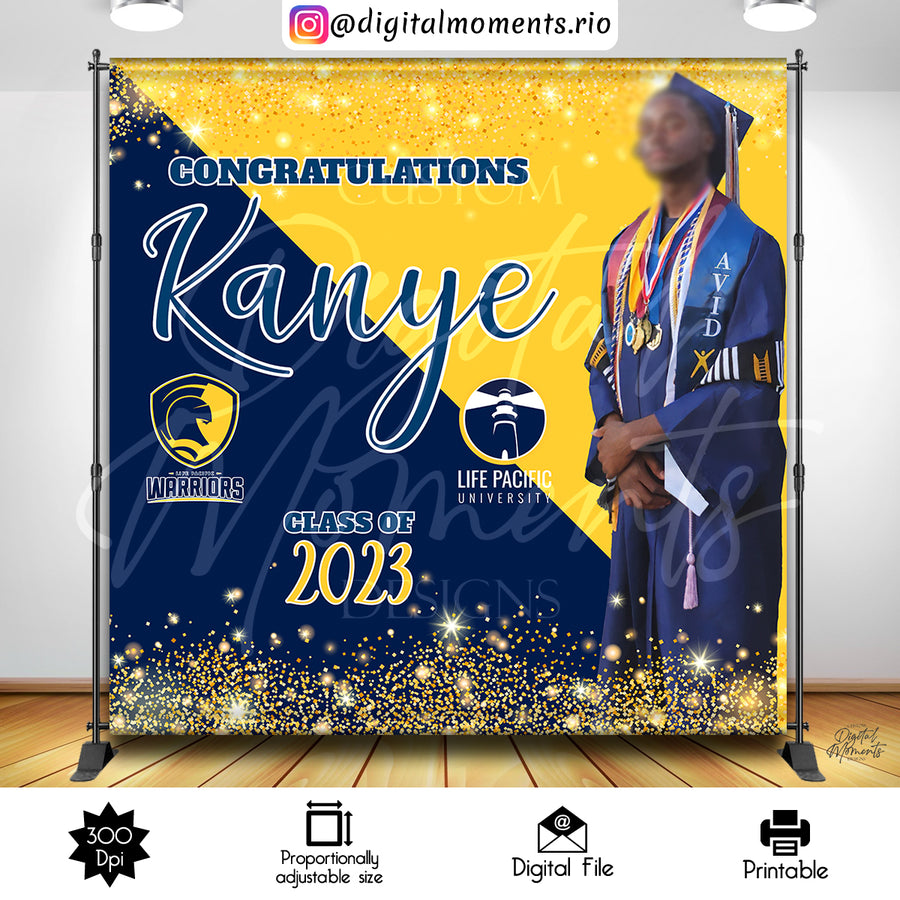 Graduation 8x8 Custom Backdrop with 1 picture, Digital file only | Custom Digital Download for Kids Party or Event