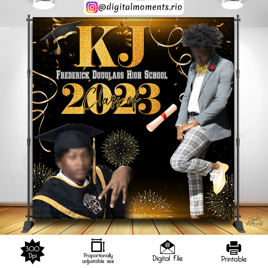 Graduation 8x8 Custom Backdrop with 1 picture, DIGITAL FILE ONLY | Custom Digital Download for Kids Party or Event