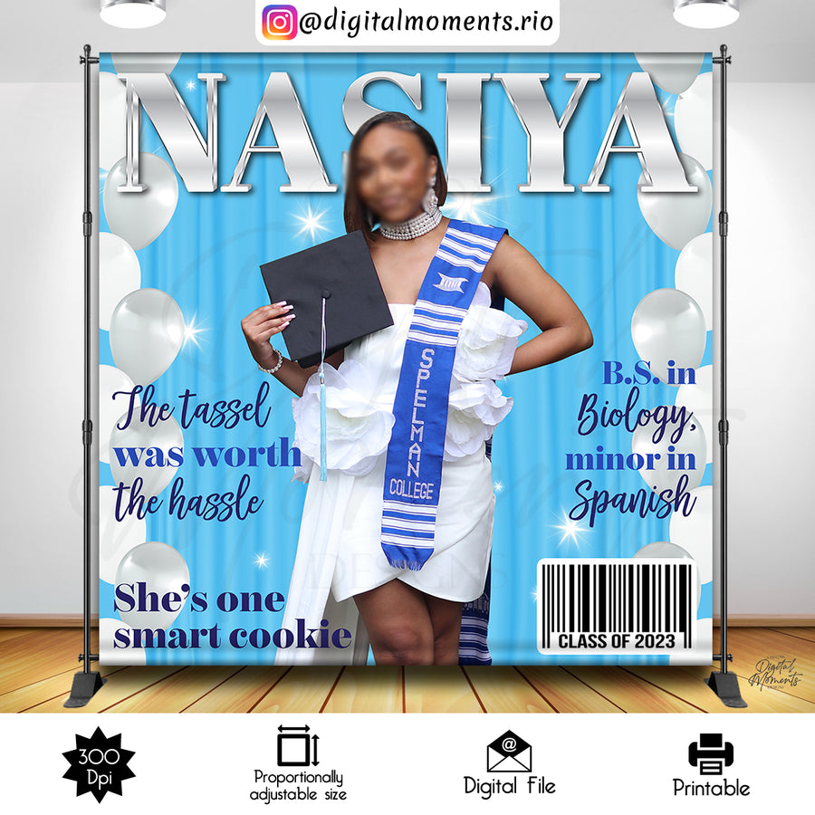 Graduation 8x8 Custom Backdrop with 1 picture, DIGITAL FILE ONLY | Custom Digital Download for Kids Party or Event