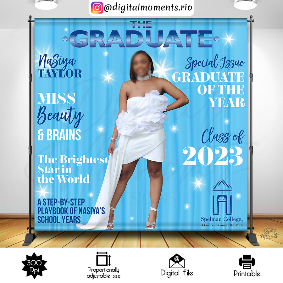 Graduation 8x8 Custom Backdrop with 1 picture, DIGITAL FILE ONLY | Custom Digital Download for Kids Party or Event
