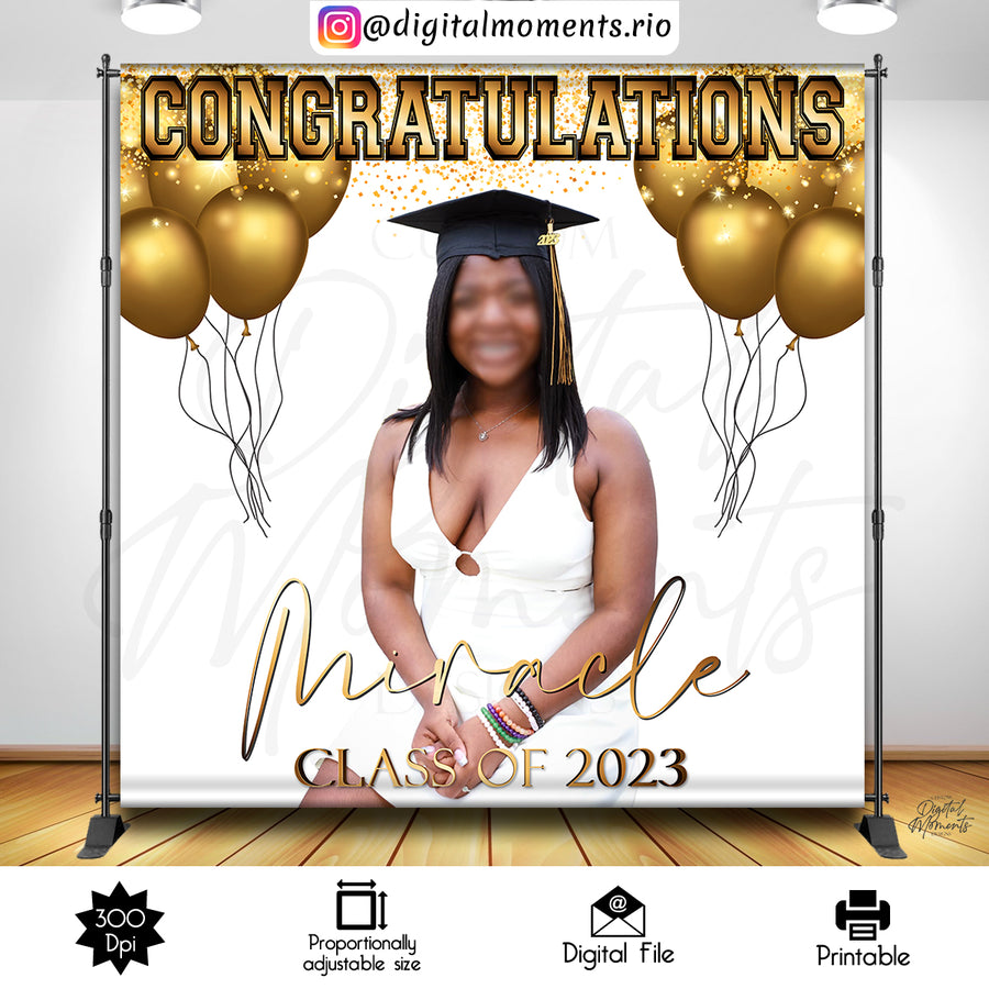 Graduation 8x8 Custom Backdrop with 1 picture, DIGITAL FILE ONLY | Custom Digital Download for Kids Party or Event