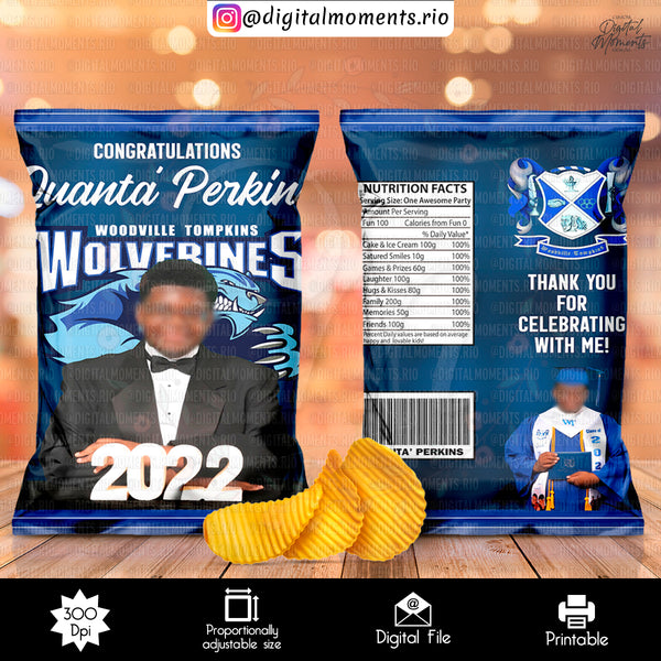 Graduation Custom Chip Bag Design - Digital File | Digital Download for Events for Events. arts, bag, celebration, chip, custom, design, dig…