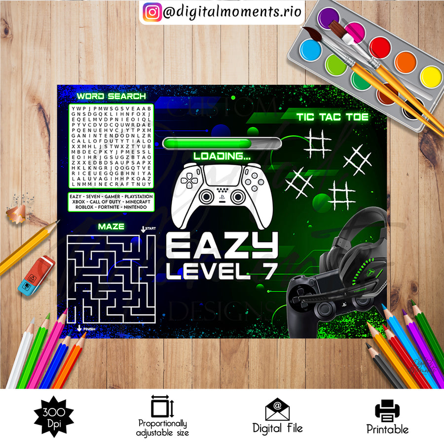 Games Activity Sheet Custom Design, DIGITAL FILE ONLY | Custom Digital Download for Kids Party or Event