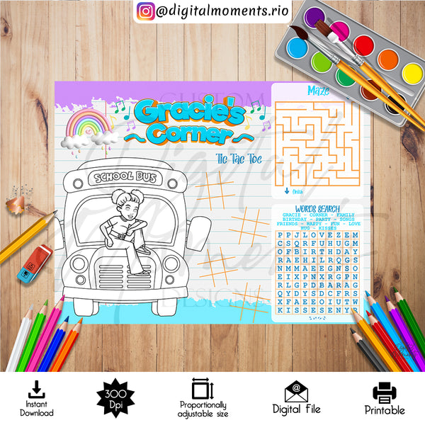 Gracie's Corner 11"x8.5" Activity Sheet Digital Design, Instant Download | Custom Digital Download for Kids Party or Event