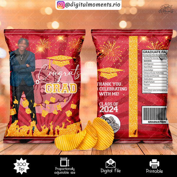 Graduation Custom Chip Bag Design - Digital File | Digital Download for Events for Events. arts, bag, celebration, chip, custom, design, dig…