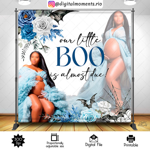Our Little Boo is Almost Due 8x8 Baby Shower Custom Backdrop with picture, Digital file only