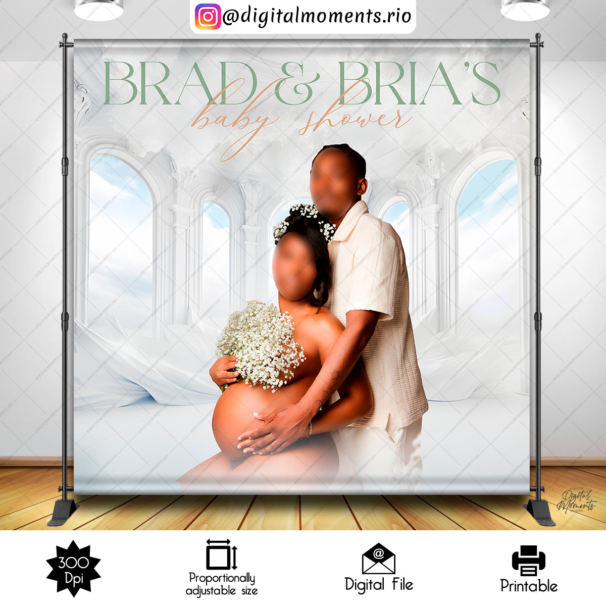 Heaven Sent 8x8 Baby Shower Custom Backdrop with picture, Digital file only | Digital Download for Events