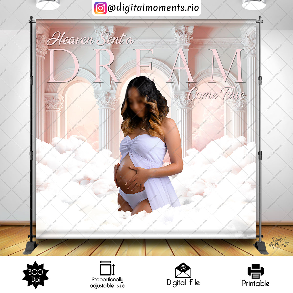 Heaven Sent 8x8 Baby Shower Custom Backdrop with picture, Digital file only