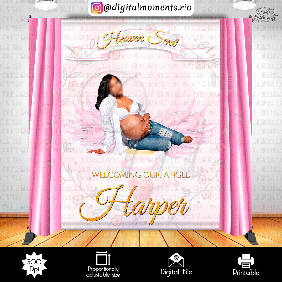 Heaven Sent 6x8 Baby Shower Custom Backdrop with picture, Digital file only | Custom Digital Download for Kids Party or Event