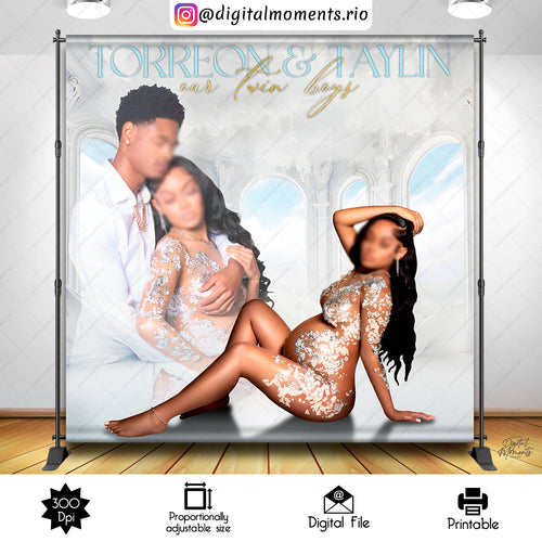 Heaven Sent 8x8 Baby Shower Custom Backdrop with picture, Digital file only