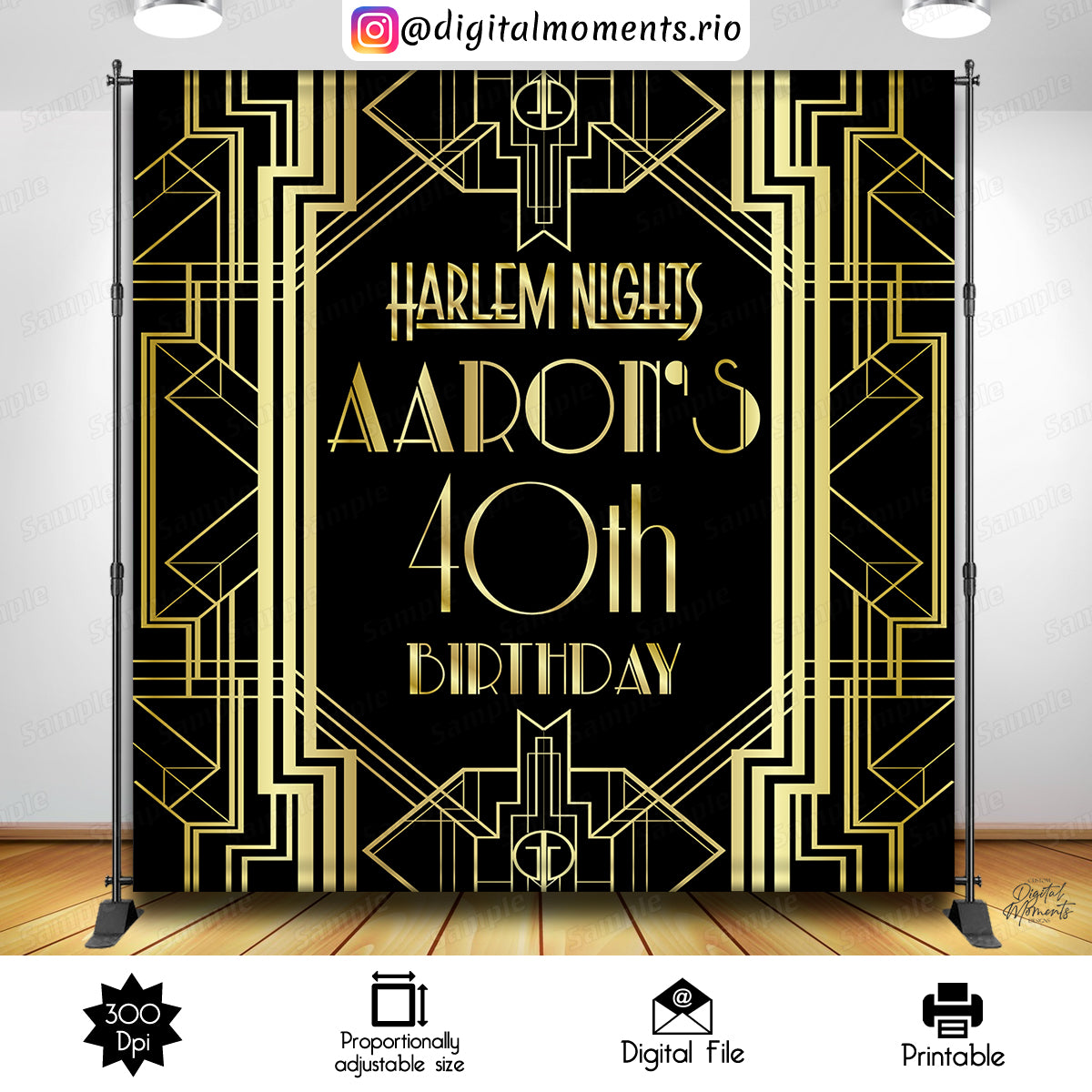 Harlem Nights 8x8 Birthday Custom Backdrop, Custom Digital File | Digital Download for Events