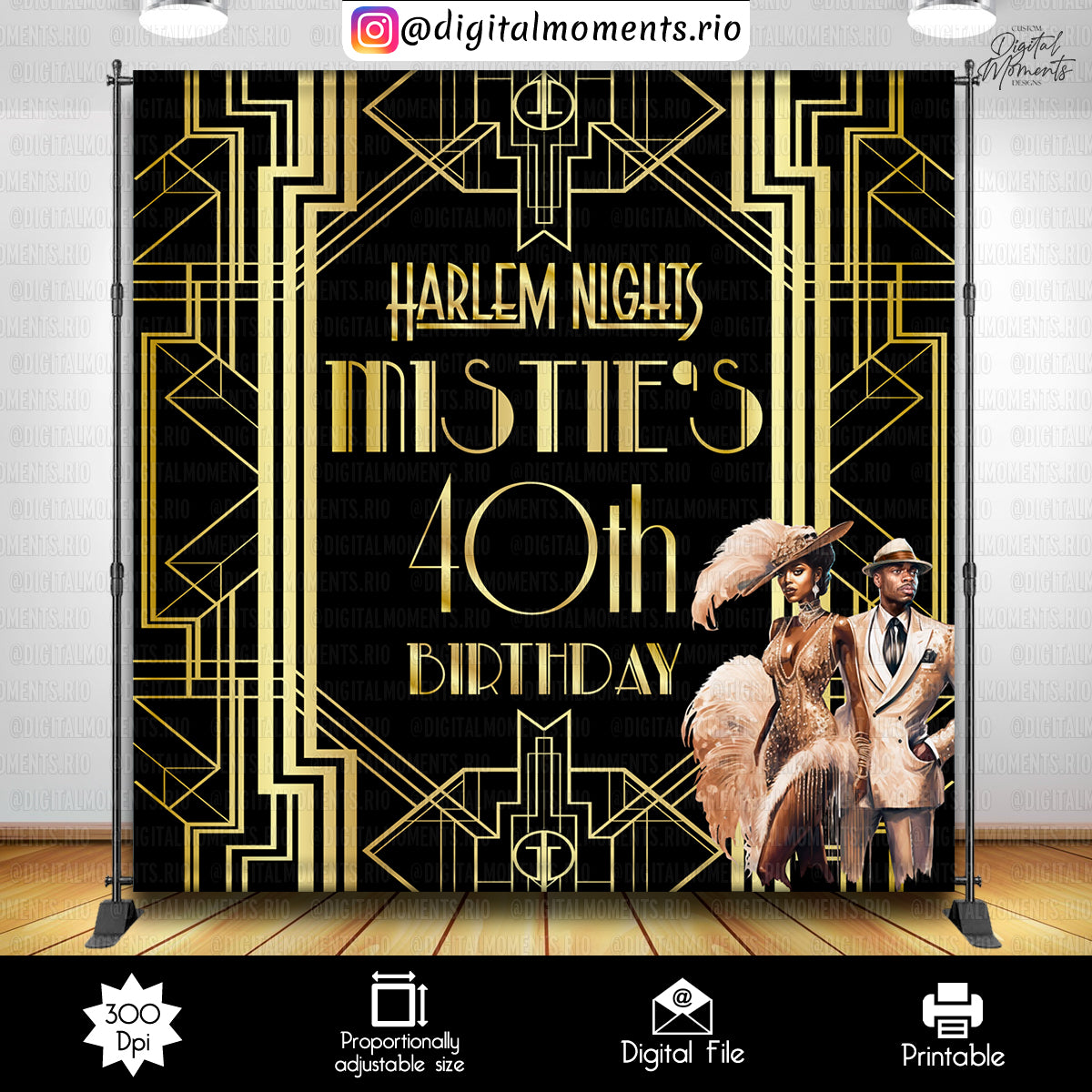 Harlem Nights 8x8 Birthday Custom Backdrop, Custom Digital File | Digital Download for Events