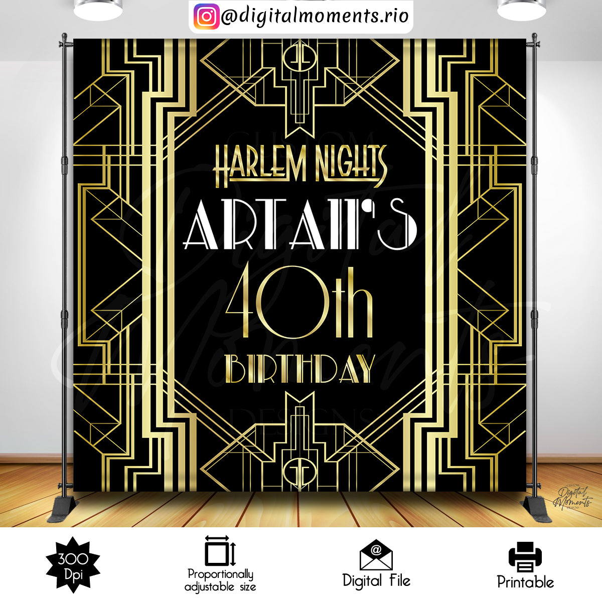 Harlem Nights 8x8 Birthday Custom Backdrop, Custom Digital File | Digital Download for Events
