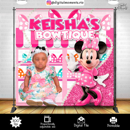 Minnie Mouse Bowtique 8x8 Custom Backdrop, Custom Digital File | Digital Download for Events