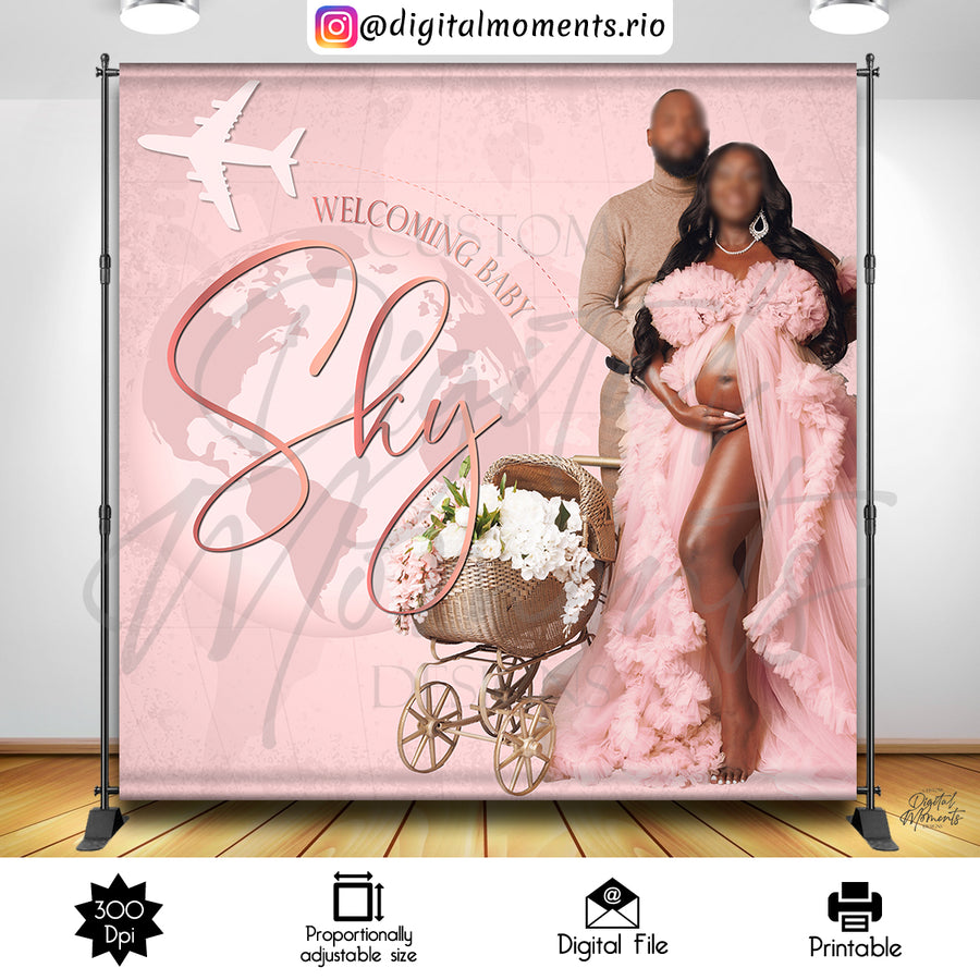 Landing Soon Baby Shower 8x8 Custom Backdrop with 1 picture, Digital file only | Custom Digital Download for Kids Party or Event