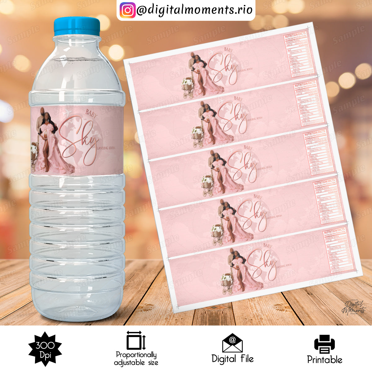 Landing Soon Baby Shower Custom Water Bottle Label, Digital file only