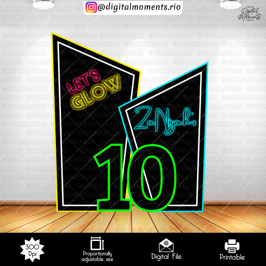 Let's Glow Birthday Panel Wall Custom Design, Custom Digi...
