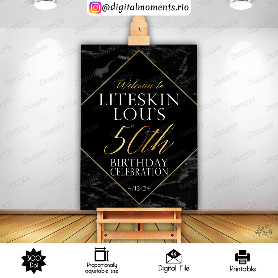 Black Marble 24x36 Welcome Sign Custom Design, Digital file only | Custom Digital Download for Kids Party or Event