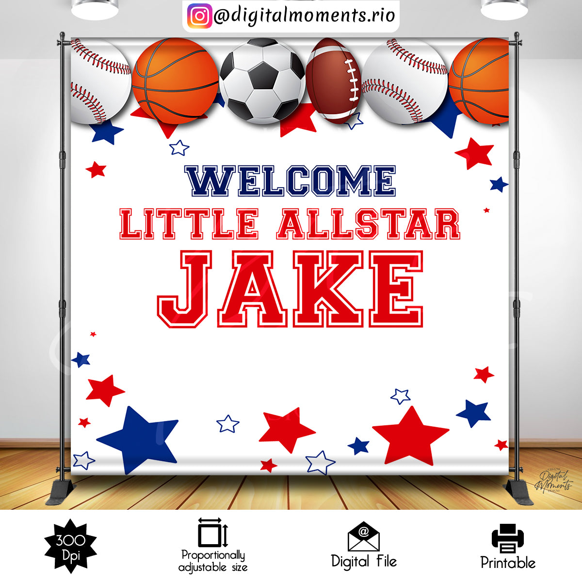 Little AllStar 8x8 Diseño de fondo personalizado, solo archivo digital