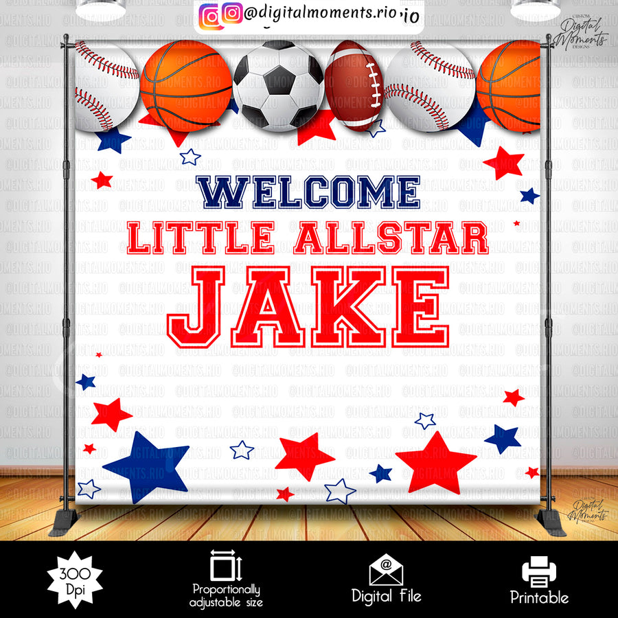 Little AllStar 8x8 Custom Backdrop Design, Digital file only | Custom Digital Download for Kids Party or Event