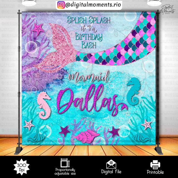 Mermaid 8x8 Custom backdrop, Custom Digital File | Digital Download for Events for Events. 8x8, arts, backdrop, backdrop-sign, celebration, …