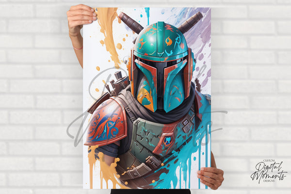 Mandalorian Soldier Poster, Splash Art, Wall Art - INSTANT DOWNLOAD | Custom Digital Download for Kids Party or Event
