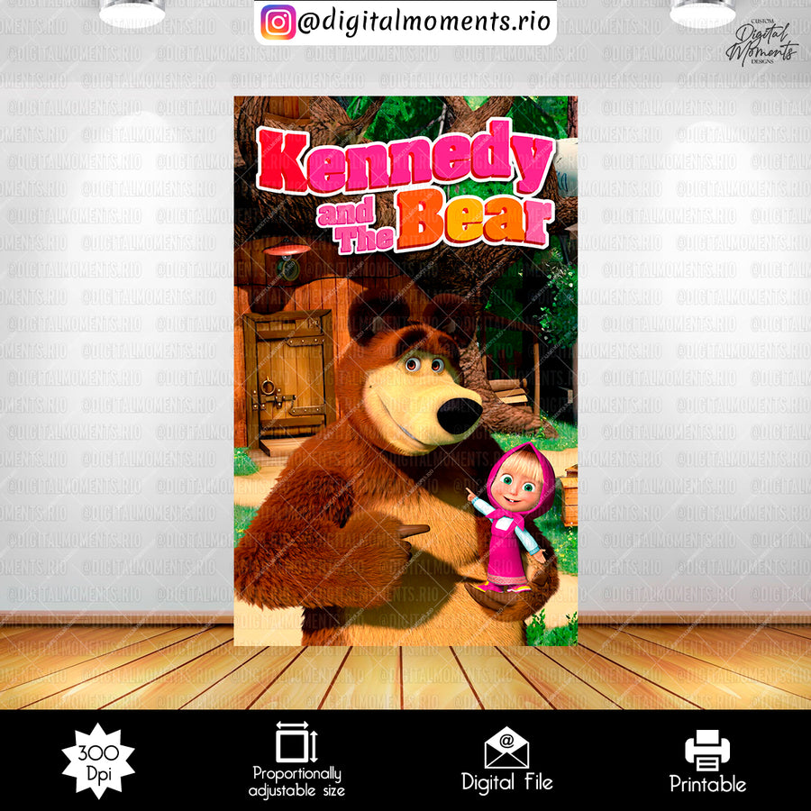 Masha and the Bear Panel Wall Custom Design, Custom Digit...
